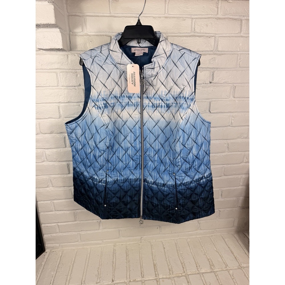 NWT Allison Daley Womens 2X Blue Ombre Tie Dye Quilted Vest Rhinestone